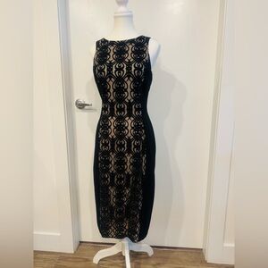Maggy London Black and Cream Lace Midi Dress